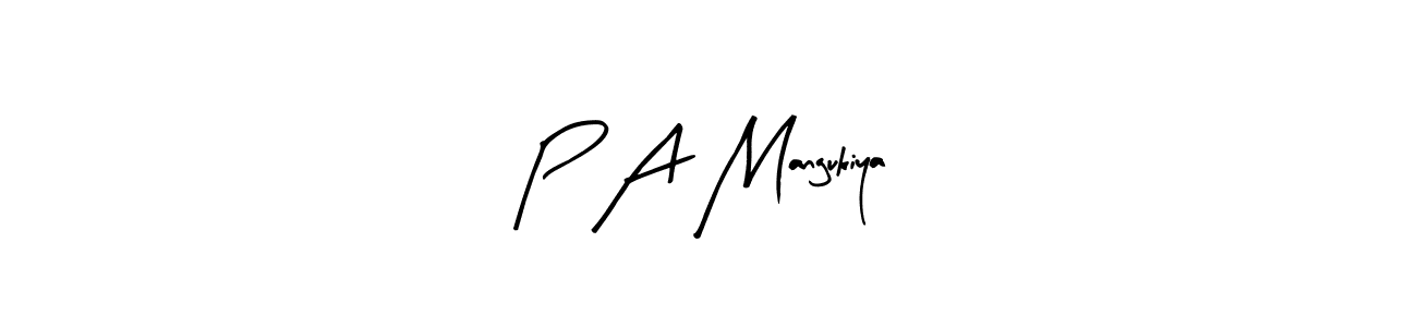 Arty Signature is a professional signature style that is perfect for those who want to add a touch of class to their signature. It is also a great choice for those who want to make their signature more unique. Get P A Mangukiya name to fancy signature for free. P A Mangukiya signature style 8 images and pictures png