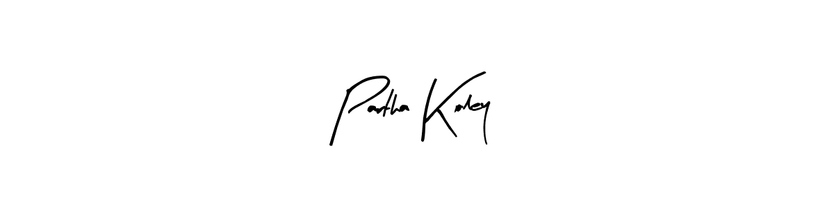 Arty Signature is a professional signature style that is perfect for those who want to add a touch of class to their signature. It is also a great choice for those who want to make their signature more unique. Get Partha Koley name to fancy signature for free. Partha Koley signature style 8 images and pictures png