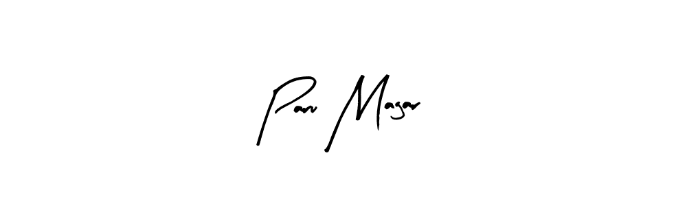 The best way (Arty Signature) to make a short signature is to pick only two or three words in your name. The name Paru Magar include a total of six letters. For converting this name. Paru Magar signature style 8 images and pictures png