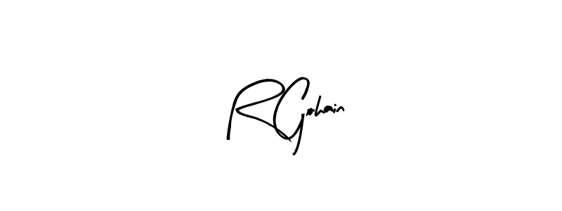 The best way (Arty Signature) to make a short signature is to pick only two or three words in your name. The name R Gohain include a total of six letters. For converting this name. R Gohain signature style 8 images and pictures png