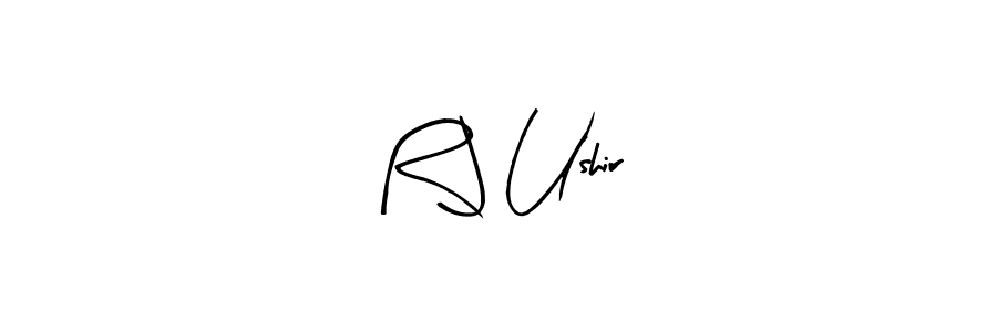 Create a beautiful signature design for name R J Ushir. With this signature (Arty Signature) fonts, you can make a handwritten signature for free. R J Ushir signature style 8 images and pictures png