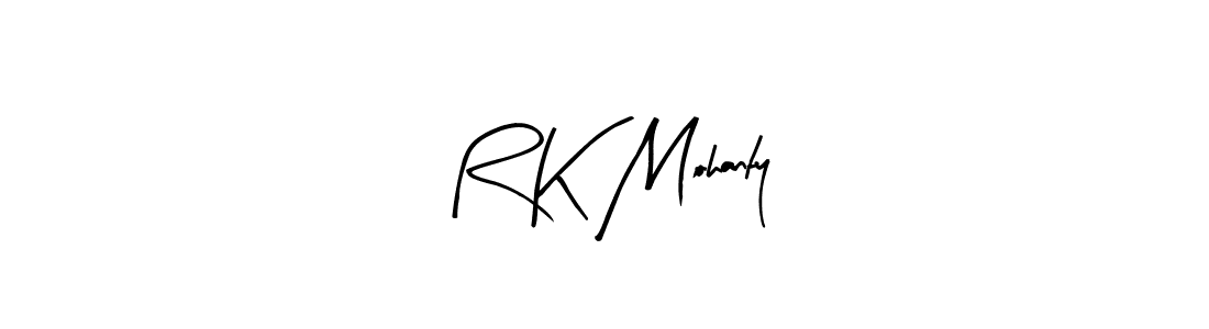 The best way (Arty Signature) to make a short signature is to pick only two or three words in your name. The name R K Mohanty include a total of six letters. For converting this name. R K Mohanty signature style 8 images and pictures png