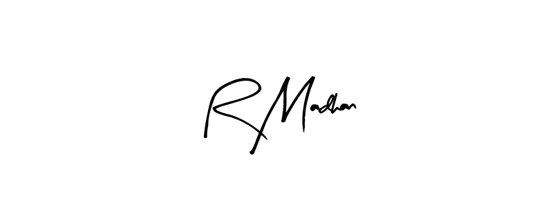 The best way (Arty Signature) to make a short signature is to pick only two or three words in your name. The name R Madhan include a total of six letters. For converting this name. R Madhan signature style 8 images and pictures png