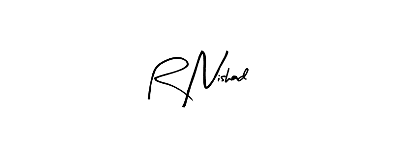 The best way (Arty Signature) to make a short signature is to pick only two or three words in your name. The name R Nishad include a total of six letters. For converting this name. R Nishad signature style 8 images and pictures png