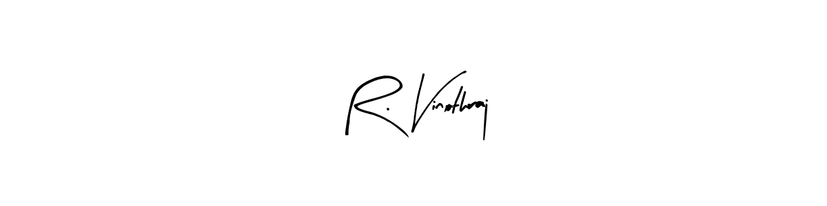 The best way (Arty Signature) to make a short signature is to pick only two or three words in your name. The name R. Vinothraj include a total of six letters. For converting this name. R. Vinothraj signature style 8 images and pictures png