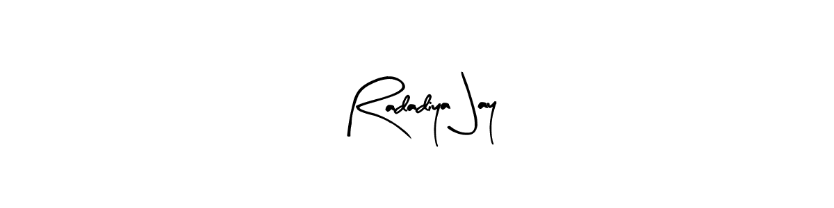 Arty Signature is a professional signature style that is perfect for those who want to add a touch of class to their signature. It is also a great choice for those who want to make their signature more unique. Get Radadiya Jay name to fancy signature for free. Radadiya Jay signature style 8 images and pictures png