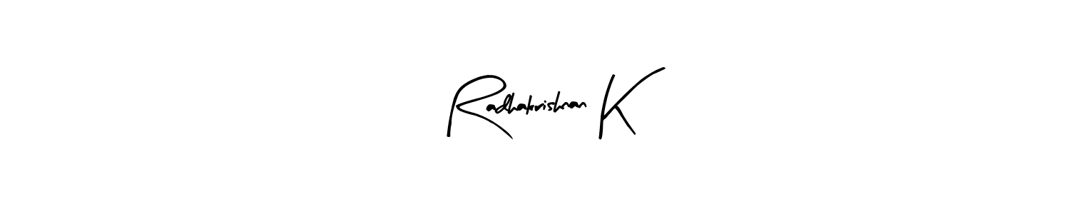 if you are searching for the best signature style for your name Radhakrishnan K. so please give up your signature search. here we have designed multiple signature styles  using Arty Signature. Radhakrishnan K signature style 8 images and pictures png