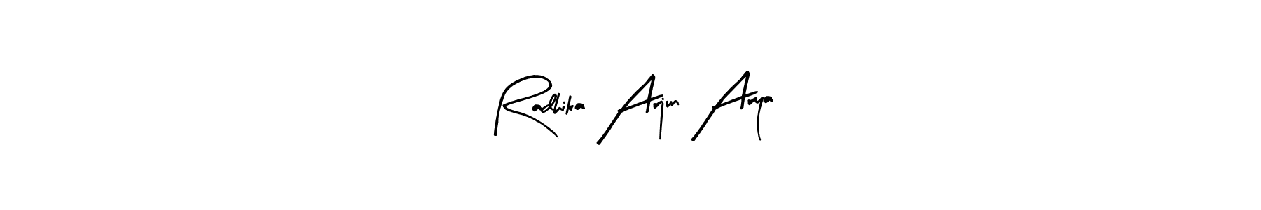 The best way (Arty Signature) to make a short signature is to pick only two or three words in your name. The name Radhika Arjun Arya include a total of six letters. For converting this name. Radhika Arjun Arya signature style 8 images and pictures png