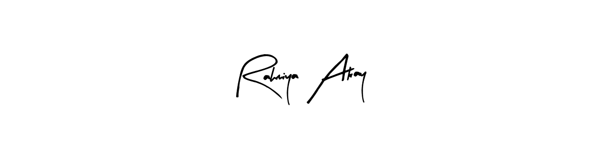 Arty Signature is a professional signature style that is perfect for those who want to add a touch of class to their signature. It is also a great choice for those who want to make their signature more unique. Get Rahmiya Akay name to fancy signature for free. Rahmiya Akay signature style 8 images and pictures png