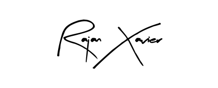 A sleek calligraphic signature for name Rajan Xavier utilizing Arty Signature styling. Great for adding personal signatures to photos and art. Rajan Xavier signature style 8 images and pictures png