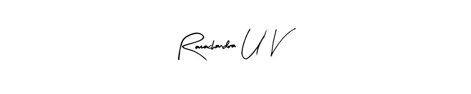 Similarly Arty Signature is the best handwritten signature design. Signature creator online .You can use it as an online autograph creator for name Ramachandra U V. Ramachandra U V signature style 8 images and pictures png