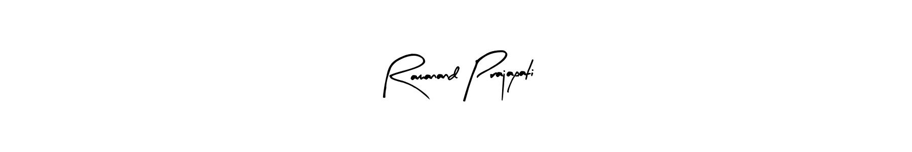 The best way (Arty Signature) to make a short signature is to pick only two or three words in your name. The name Ramanand Prajapati include a total of six letters. For converting this name. Ramanand Prajapati signature style 8 images and pictures png