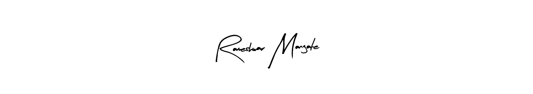 The best way (Arty Signature) to make a short signature is to pick only two or three words in your name. The name Rameshwar Mangate include a total of six letters. For converting this name. Rameshwar Mangate signature style 8 images and pictures png
