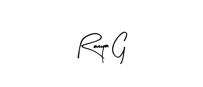 Similarly Arty Signature is the best handwritten signature design. Signature creator online .You can use it as an online autograph creator for name Ramya G. Ramya G signature style 8 images and pictures png