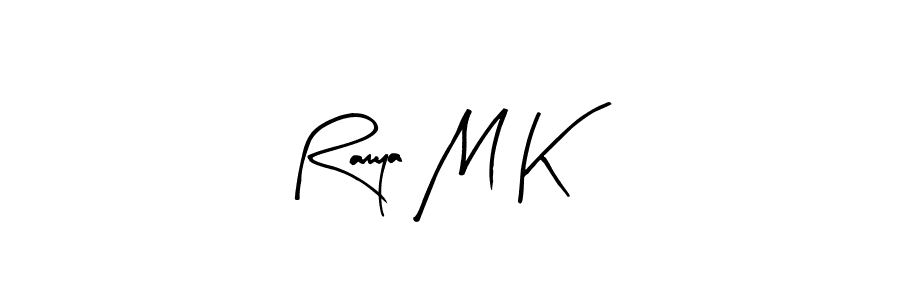 Make a short Ramya M K signature style. Manage your documents anywhere anytime using Arty Signature. Create and add eSignatures, submit forms, share and send files easily. Ramya M K signature style 8 images and pictures png