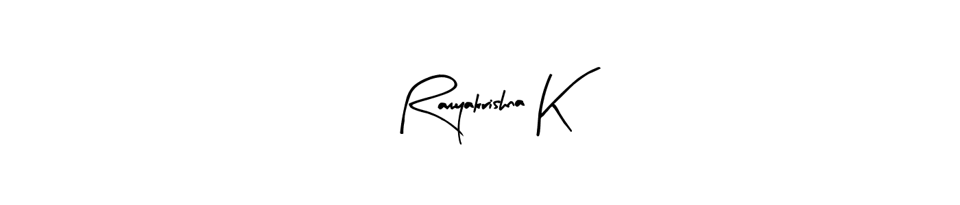 The best way (Arty Signature) to make a short signature is to pick only two or three words in your name. The name Ramyakrishna K include a total of six letters. For converting this name. Ramyakrishna K signature style 8 images and pictures png