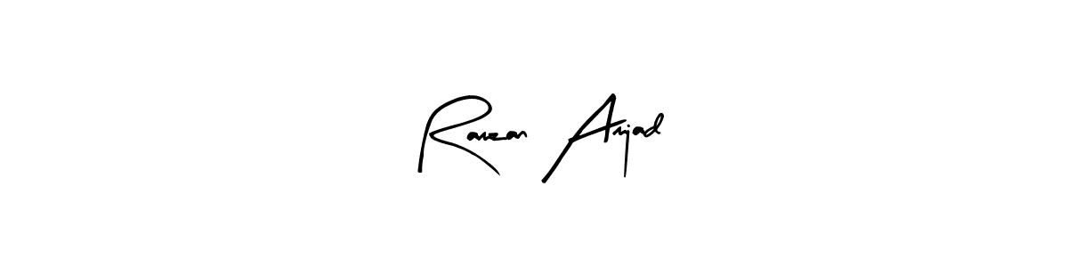 The best way (Arty Signature) to make a short signature is to pick only two or three words in your name. The name Ramzan Amjad include a total of six letters. For converting this name. Ramzan Amjad signature style 8 images and pictures png