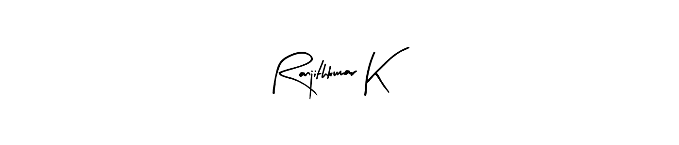 Similarly Arty Signature is the best handwritten signature design. Signature creator online .You can use it as an online autograph creator for name Ranjithkumar K. Ranjithkumar K signature style 8 images and pictures png
