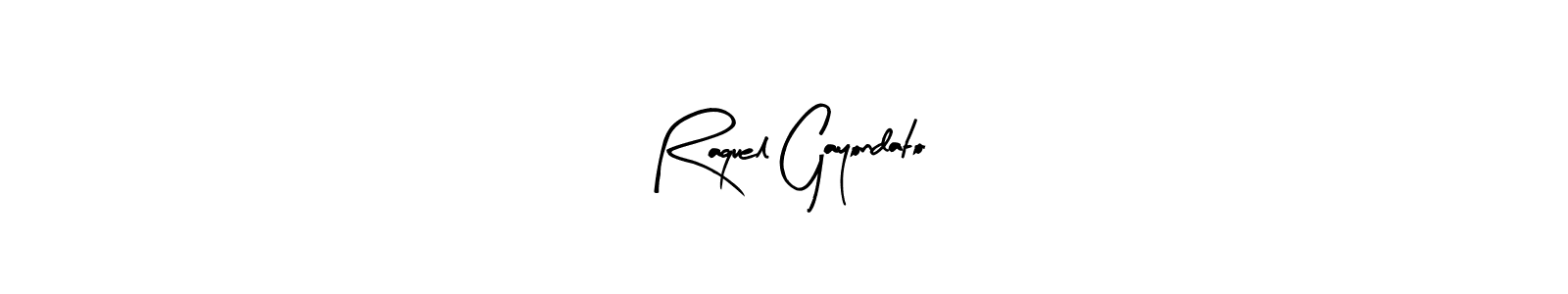 How to make Raquel Gayondato name signature. Use Arty Signature style for creating short signs online. This is the latest handwritten sign. Raquel Gayondato signature style 8 images and pictures png