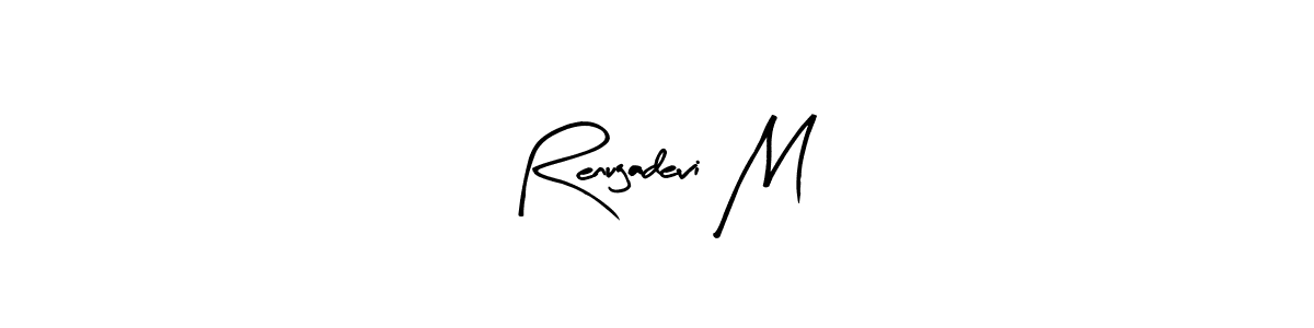 if you are searching for the best signature style for your name Renugadevi M. so please give up your signature search. here we have designed multiple signature styles  using Arty Signature. Renugadevi M signature style 8 images and pictures png