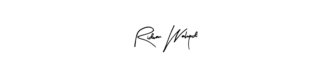 if you are searching for the best signature style for your name Ridwan Wahyudi. so please give up your signature search. here we have designed multiple signature styles  using Arty Signature. Ridwan Wahyudi signature style 8 images and pictures png