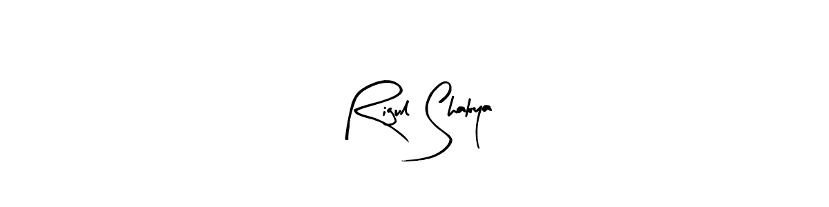 Arty Signature is a professional signature style that is perfect for those who want to add a touch of class to their signature. It is also a great choice for those who want to make their signature more unique. Get Rigul Shakya name to fancy signature for free. Rigul Shakya signature style 8 images and pictures png