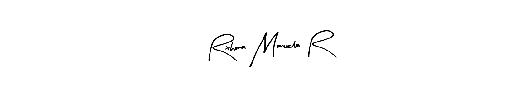 Arty Signature is a professional signature style that is perfect for those who want to add a touch of class to their signature. It is also a great choice for those who want to make their signature more unique. Get Rishona Manuela R name to fancy signature for free. Rishona Manuela R signature style 8 images and pictures png
