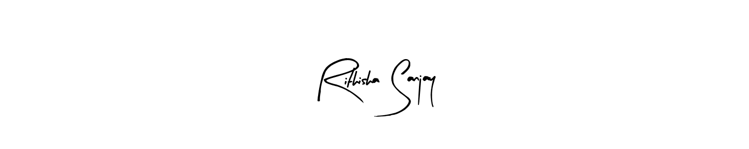 How to make Rithisha Sanjay name signature. Use Arty Signature style for creating short signs online. This is the latest handwritten sign. Rithisha Sanjay signature style 8 images and pictures png
