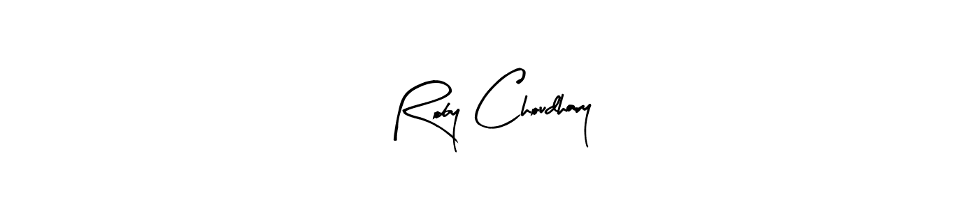 The best way (Arty Signature) to make a short signature is to pick only two or three words in your name. The name Roby Choudhary include a total of six letters. For converting this name. Roby Choudhary signature style 8 images and pictures png