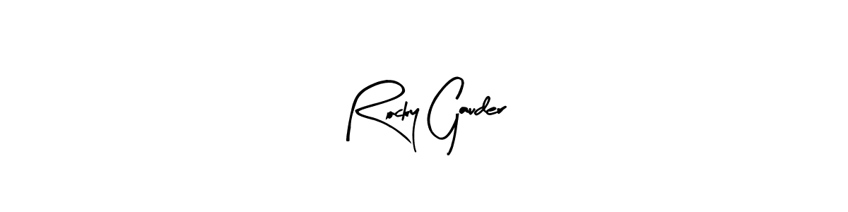 How to make Rocky Gauder name signature. Use Arty Signature style for creating short signs online. This is the latest handwritten sign. Rocky Gauder signature style 8 images and pictures png