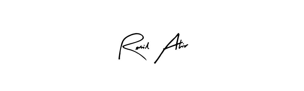 How to make Romil Ahir name signature. Use Arty Signature style for creating short signs online. This is the latest handwritten sign. Romil Ahir signature style 8 images and pictures png