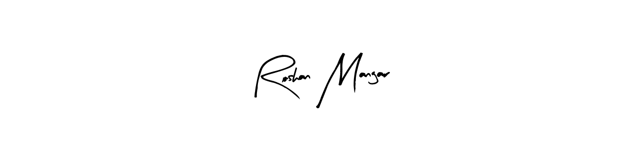 How to make Roshan Mangar name signature. Use Arty Signature style for creating short signs online. This is the latest handwritten sign. Roshan Mangar signature style 8 images and pictures png