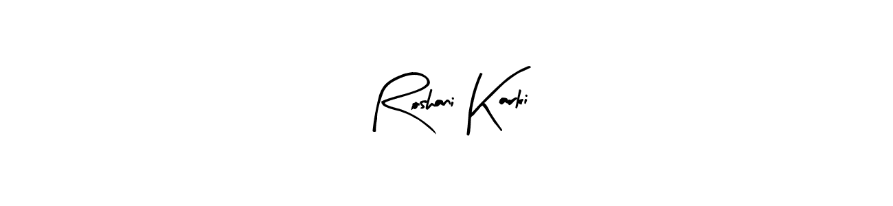 How to make Roshani Karki name signature. Use Arty Signature style for creating short signs online. This is the latest handwritten sign. Roshani Karki signature style 8 images and pictures png