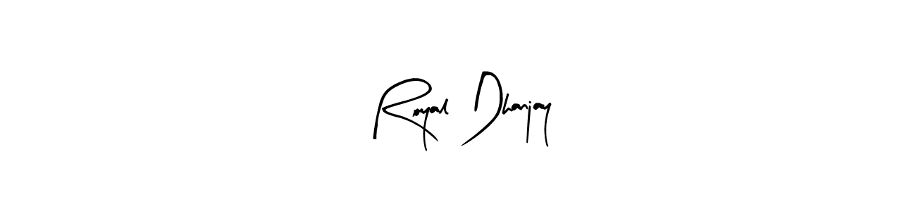 Similarly Arty Signature is the best handwritten signature design. Signature creator online .You can use it as an online autograph creator for name Royal Dhanjay. Royal Dhanjay signature style 8 images and pictures png