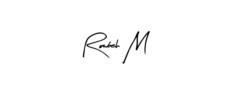 How to make Rozbeh M name signature. Use Arty Signature style for creating short signs online. This is the latest handwritten sign. Rozbeh M signature style 8 images and pictures png