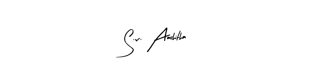 Arty Signature is a professional signature style that is perfect for those who want to add a touch of class to their signature. It is also a great choice for those who want to make their signature more unique. Get S.v. Aashitha name to fancy signature for free. S.v. Aashitha signature style 8 images and pictures png