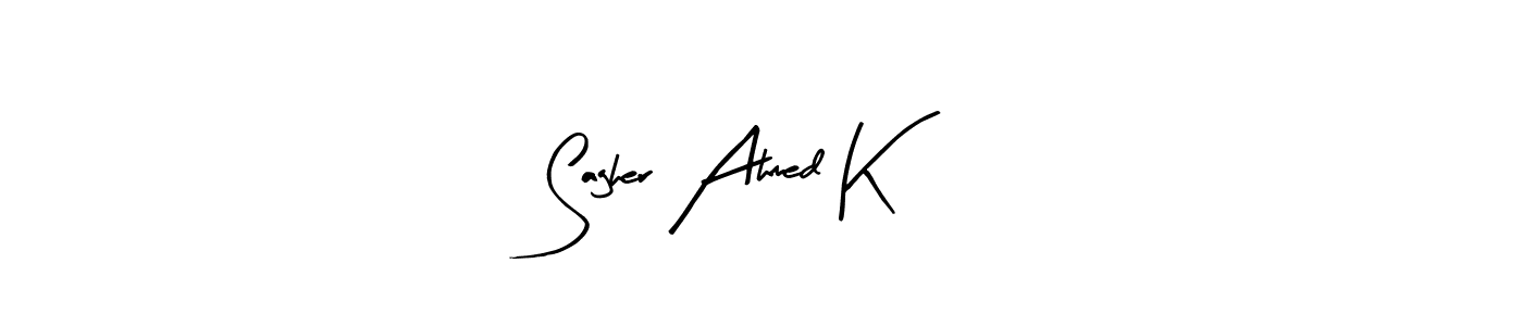 Create a beautiful signature design for name Sagher Ahmed K. With this signature (Arty Signature) fonts, you can make a handwritten signature for free. Sagher Ahmed K signature style 8 images and pictures png