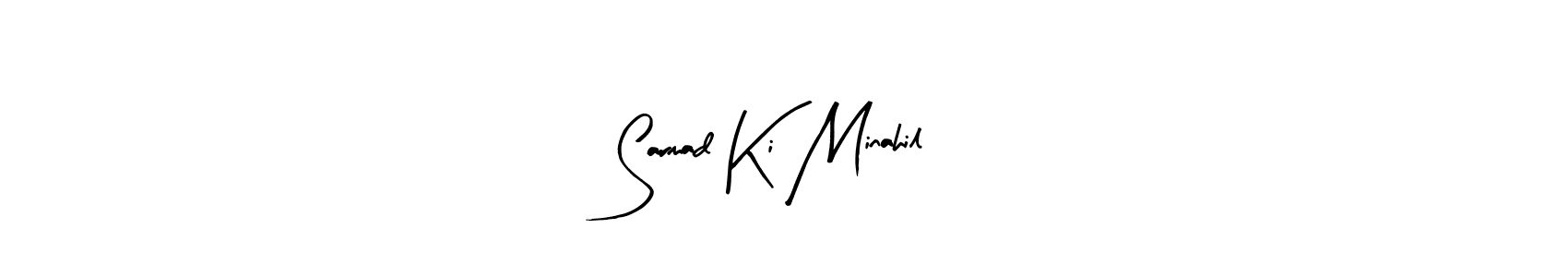 The best way (Arty Signature) to make a short signature is to pick only two or three words in your name. The name Sarmad Ki Minahil include a total of six letters. For converting this name. Sarmad Ki Minahil signature style 8 images and pictures png