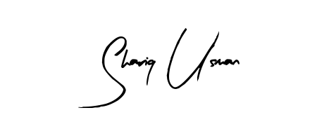A sleek calligraphic signature for name Shariq Usman utilizing Arty Signature styling. Great for adding personal signatures to photos and art. Shariq Usman signature style 8 images and pictures png