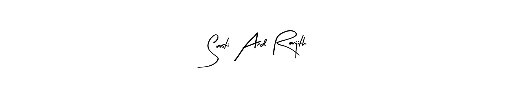 if you are searching for the best signature style for your name Srusti And Ranjith. so please give up your signature search. here we have designed multiple signature styles  using Arty Signature. Srusti And Ranjith signature style 8 images and pictures png