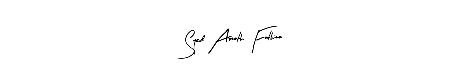 The best way (Arty Signature) to make a short signature is to pick only two or three words in your name. The name Syed Asmath Fathima include a total of six letters. For converting this name. Syed Asmath Fathima signature style 8 images and pictures png