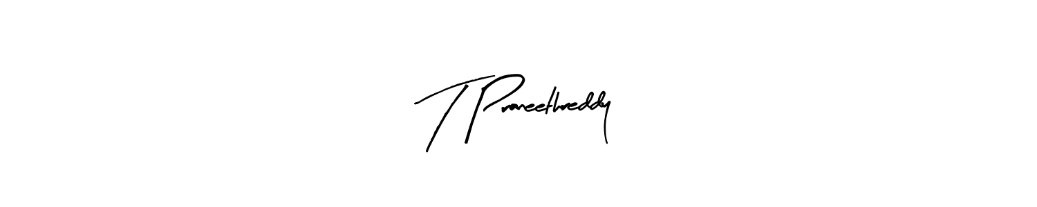 How to make T Praneethreddy name signature. Use Arty Signature style for creating short signs online. This is the latest handwritten sign. T Praneethreddy signature style 8 images and pictures png