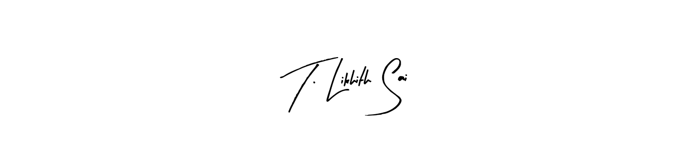 Use a signature maker to create a handwritten signature online. With this signature software, you can design (Arty Signature) your own signature for name T. Likhith Sai. T. Likhith Sai signature style 8 images and pictures png