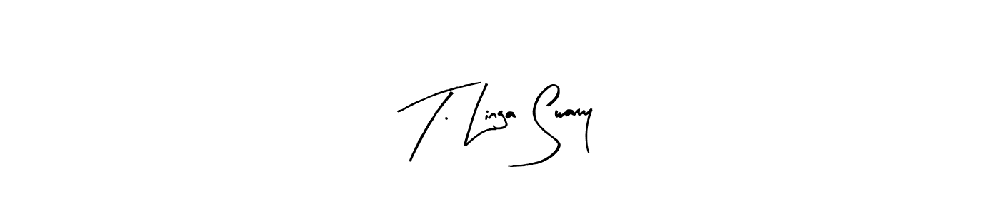 Similarly Arty Signature is the best handwritten signature design. Signature creator online .You can use it as an online autograph creator for name T. Linga Swamy. T. Linga Swamy signature style 8 images and pictures png