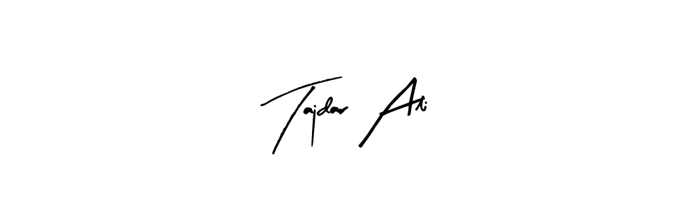 The best way (Arty Signature) to make a short signature is to pick only two or three words in your name. The name Tajdar Ali include a total of six letters. For converting this name. Tajdar Ali signature style 8 images and pictures png