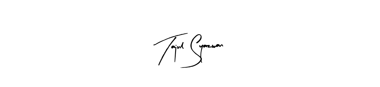 The best way (Arty Signature) to make a short signature is to pick only two or three words in your name. The name Tajul Syazwan include a total of six letters. For converting this name. Tajul Syazwan signature style 8 images and pictures png
