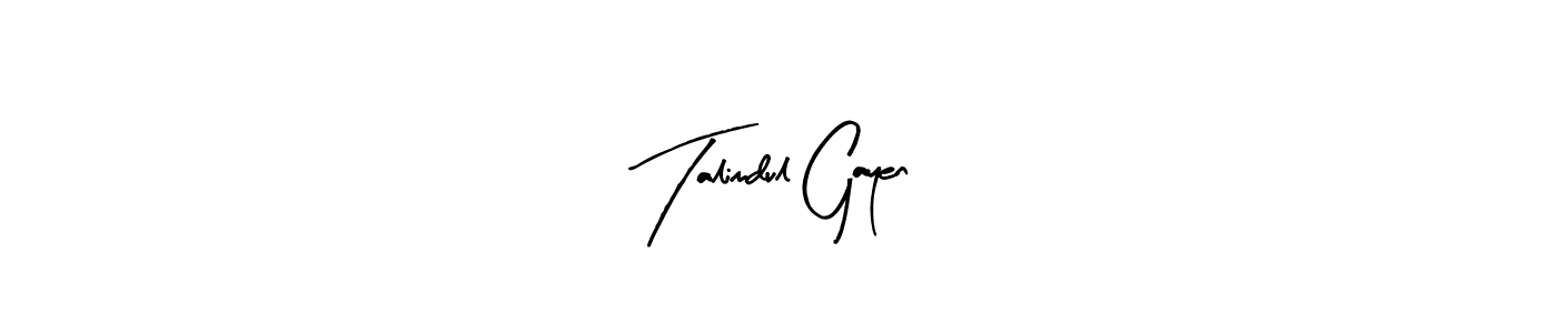 The best way (Arty Signature) to make a short signature is to pick only two or three words in your name. The name Talimdul Gayen include a total of six letters. For converting this name. Talimdul Gayen signature style 8 images and pictures png