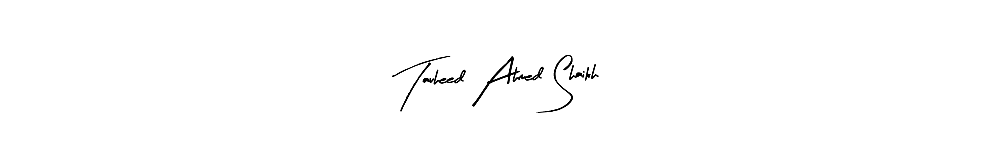 The best way (Arty Signature) to make a short signature is to pick only two or three words in your name. The name Tauheed Ahmed Shaikh include a total of six letters. For converting this name. Tauheed Ahmed Shaikh signature style 8 images and pictures png