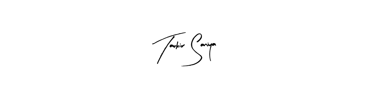 Arty Signature is a professional signature style that is perfect for those who want to add a touch of class to their signature. It is also a great choice for those who want to make their signature more unique. Get Taukir Saniya name to fancy signature for free. Taukir Saniya signature style 8 images and pictures png