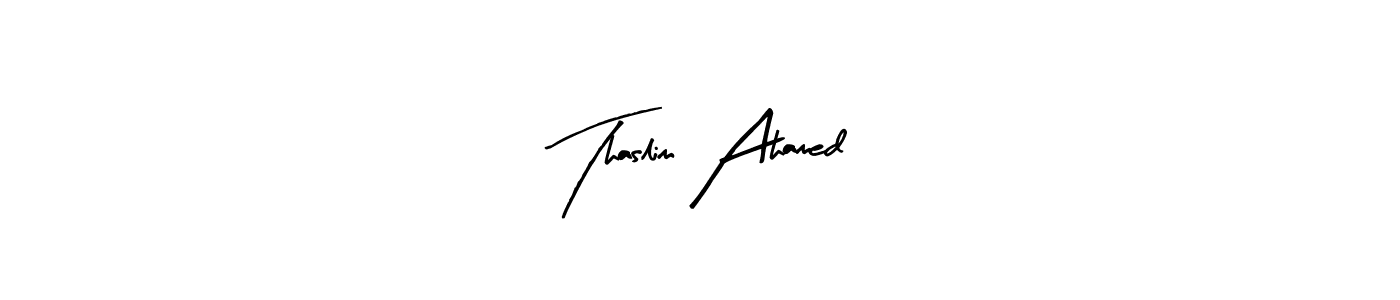 Arty Signature is a professional signature style that is perfect for those who want to add a touch of class to their signature. It is also a great choice for those who want to make their signature more unique. Get Thaslim Ahamed name to fancy signature for free. Thaslim Ahamed signature style 8 images and pictures png